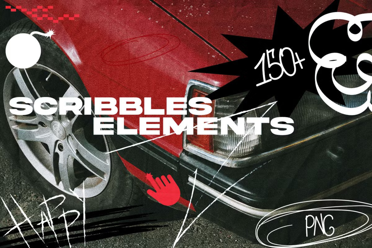 5516 150个涂鸦的平面设计图形元素素材 – Scribbles Elements