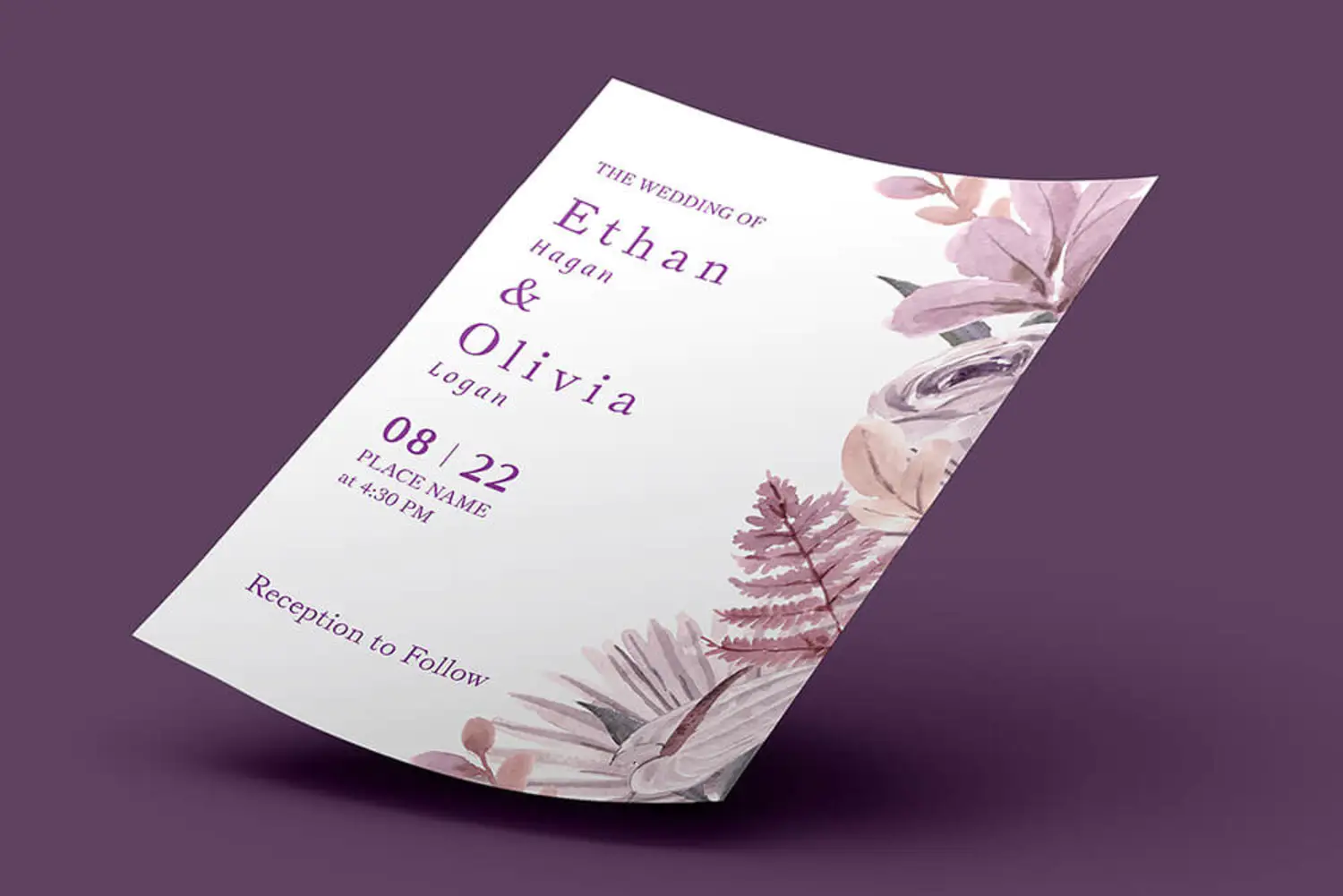 5540 创意紫色花卉水彩插画婚礼素材