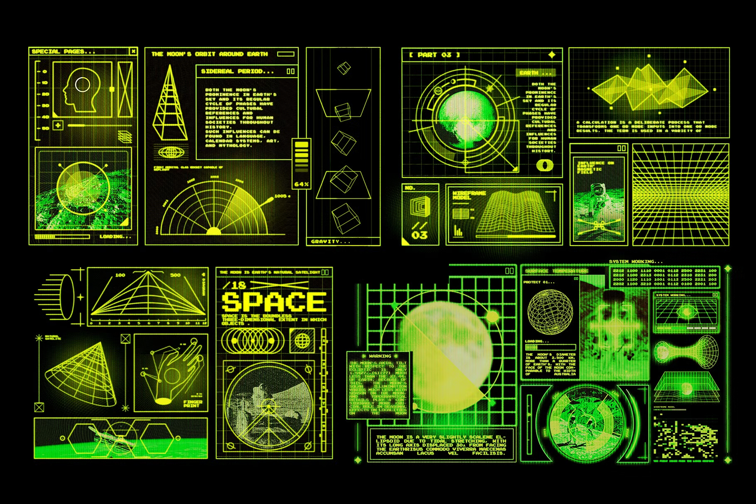 5553 复古未来风格的宇宙飞船HUD显示屏设计元素素材