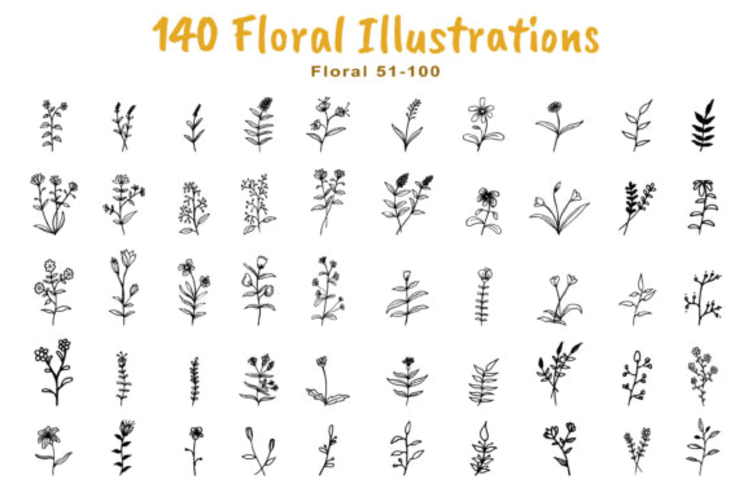 5595 200个手绘花卉元素插画素材包