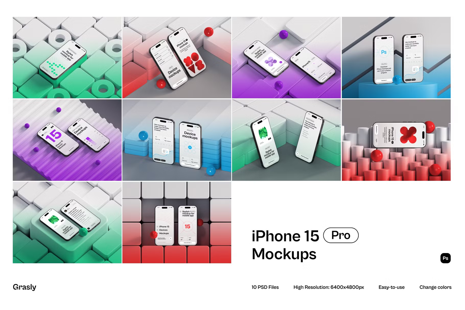 5639 极简风格卓越品质的iPhone 15 Pro手机psd样机素材