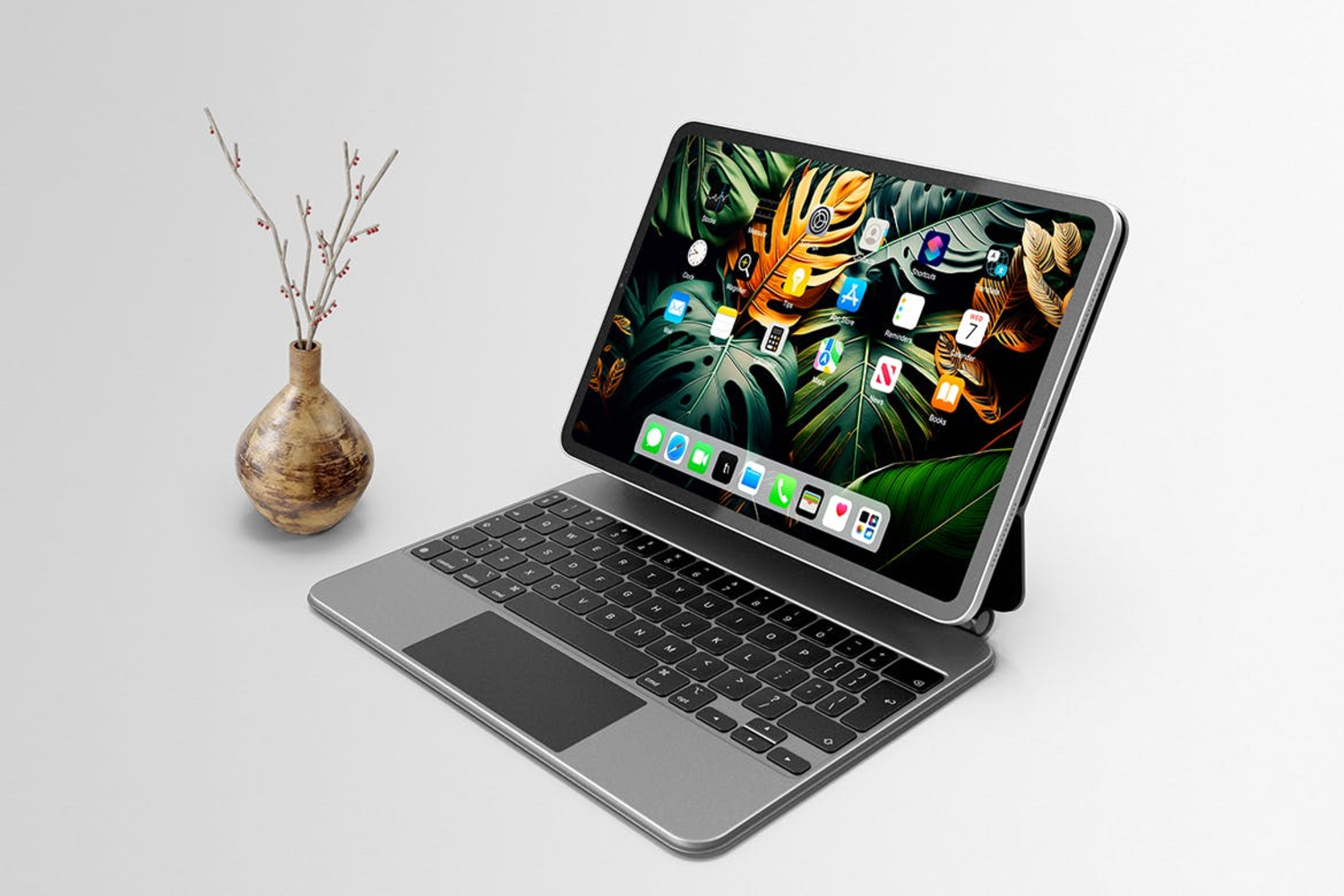5653 带实物键盘的平板电脑iPad Pro样机PSD模型素材包