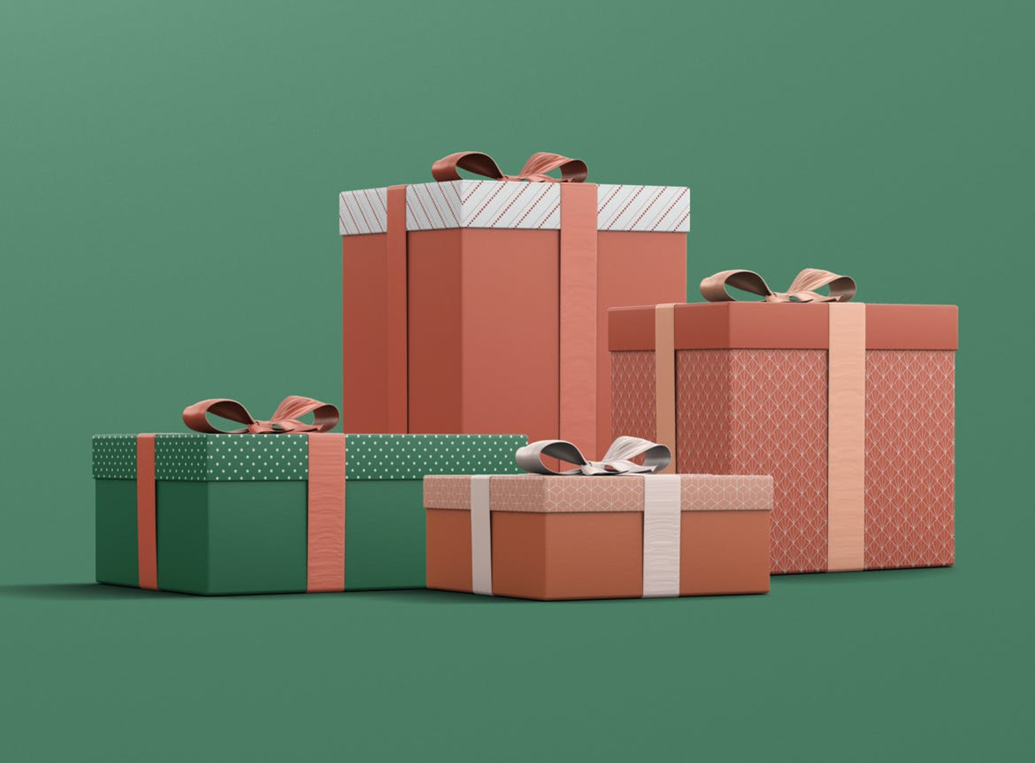 5790 时尚高端清新的高品质新年礼物盒子包装设计VI样机展示模型