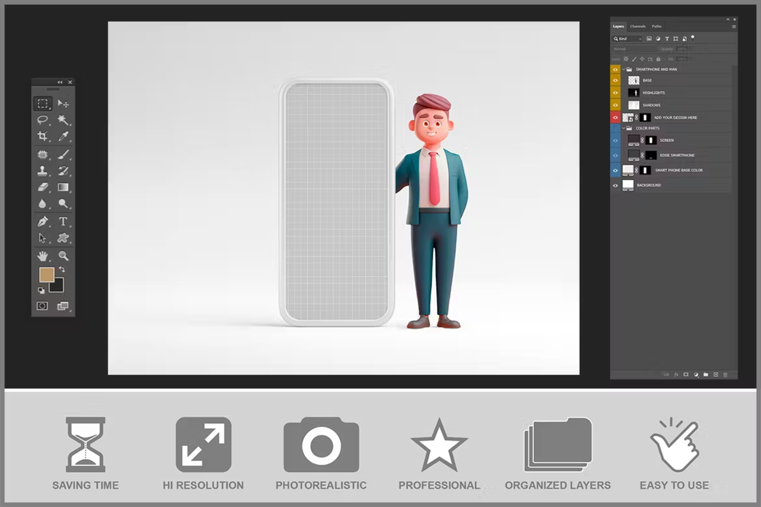 5815 商务人物手机模型样机-Character Business Man with Phone Mockup