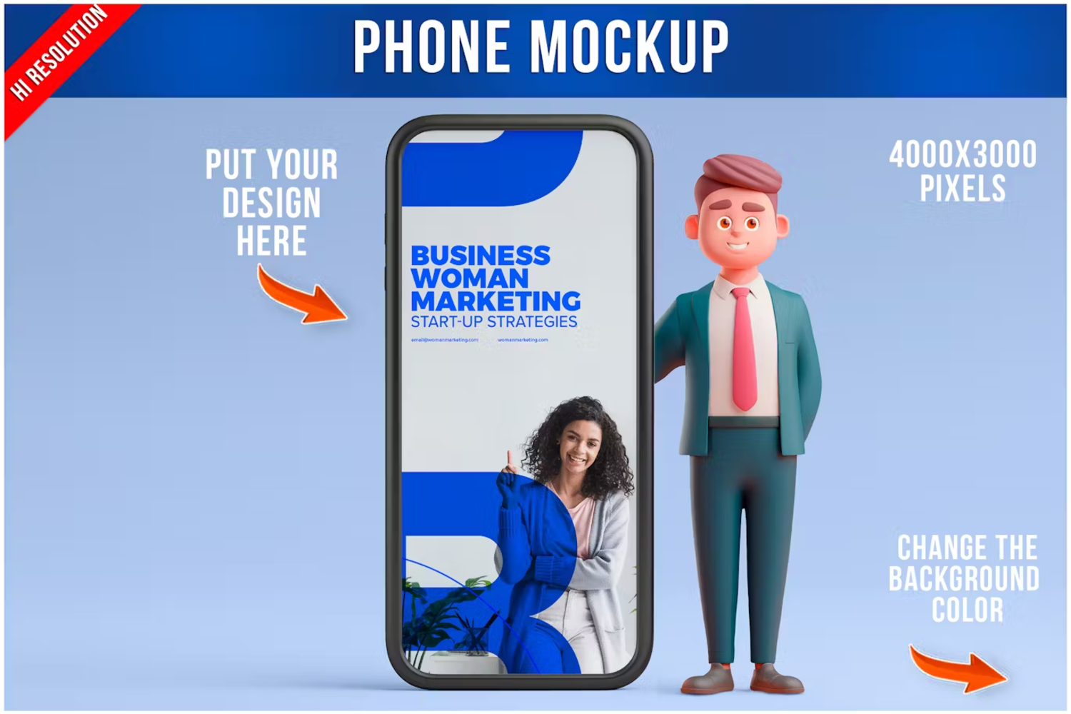 5815 商务人物手机模型样机-Character Business Man with Phone Mockup