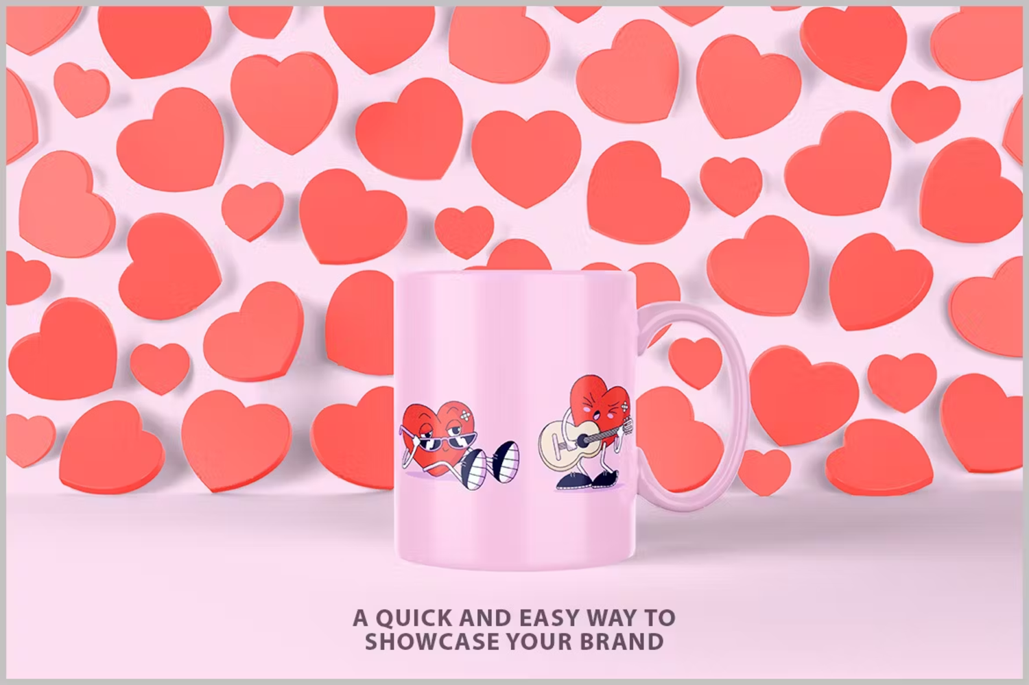 5819 创意咖啡杯设计工具心形背景多功能定制化PSD模板样机-Mug with Heart Background Mockup