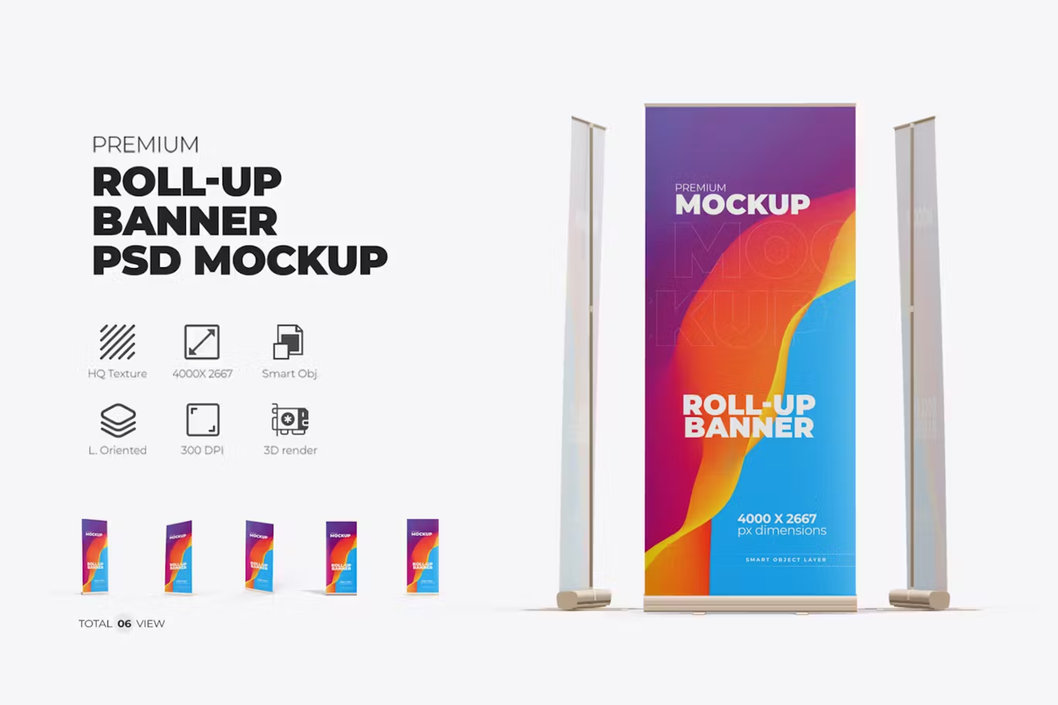 5823 多彩展览易拉宝模拟效果图PSD素材-Roll-Up Banner Mockup