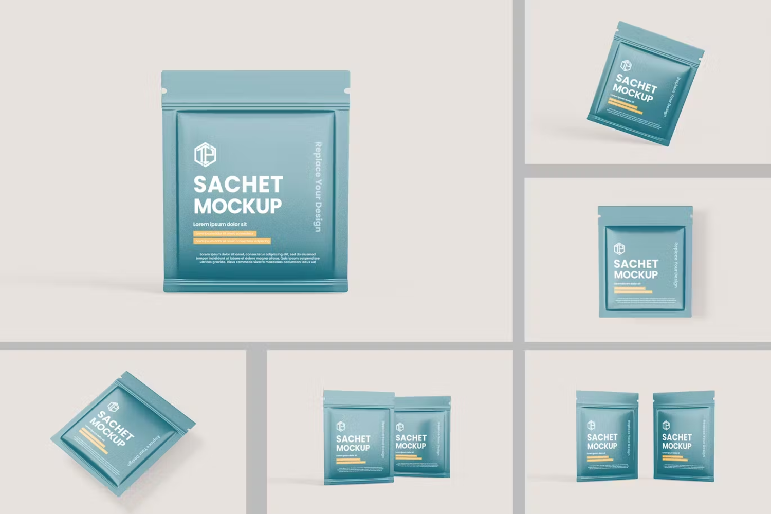 5844 简约创意纸质食品外卖打包平面设计展示PSD样机-Square Sachet Mockup