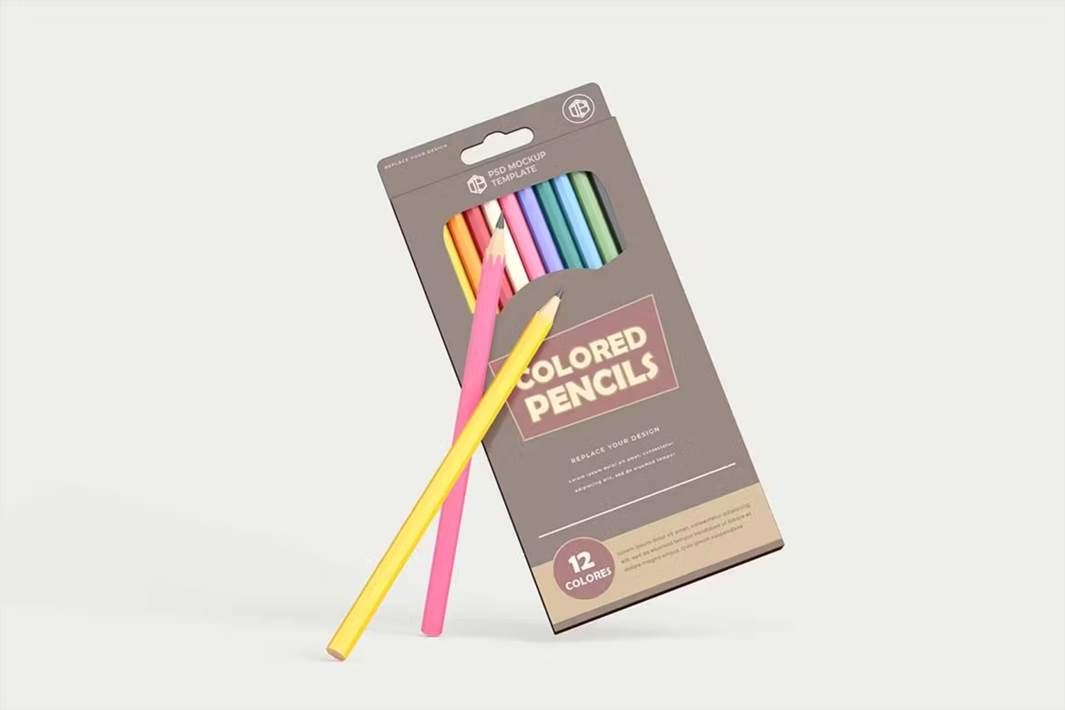 5845 彩色铅笔12支装包装设计样机-Colored Pencils 12 Pack Mock-Up