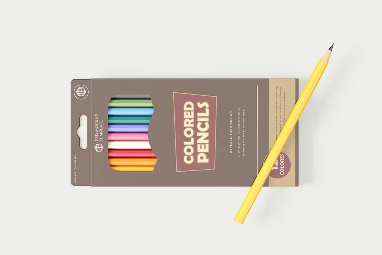 5845 彩色铅笔12支装包装设计样机-Colored Pencils 12 Pack Mock-Up