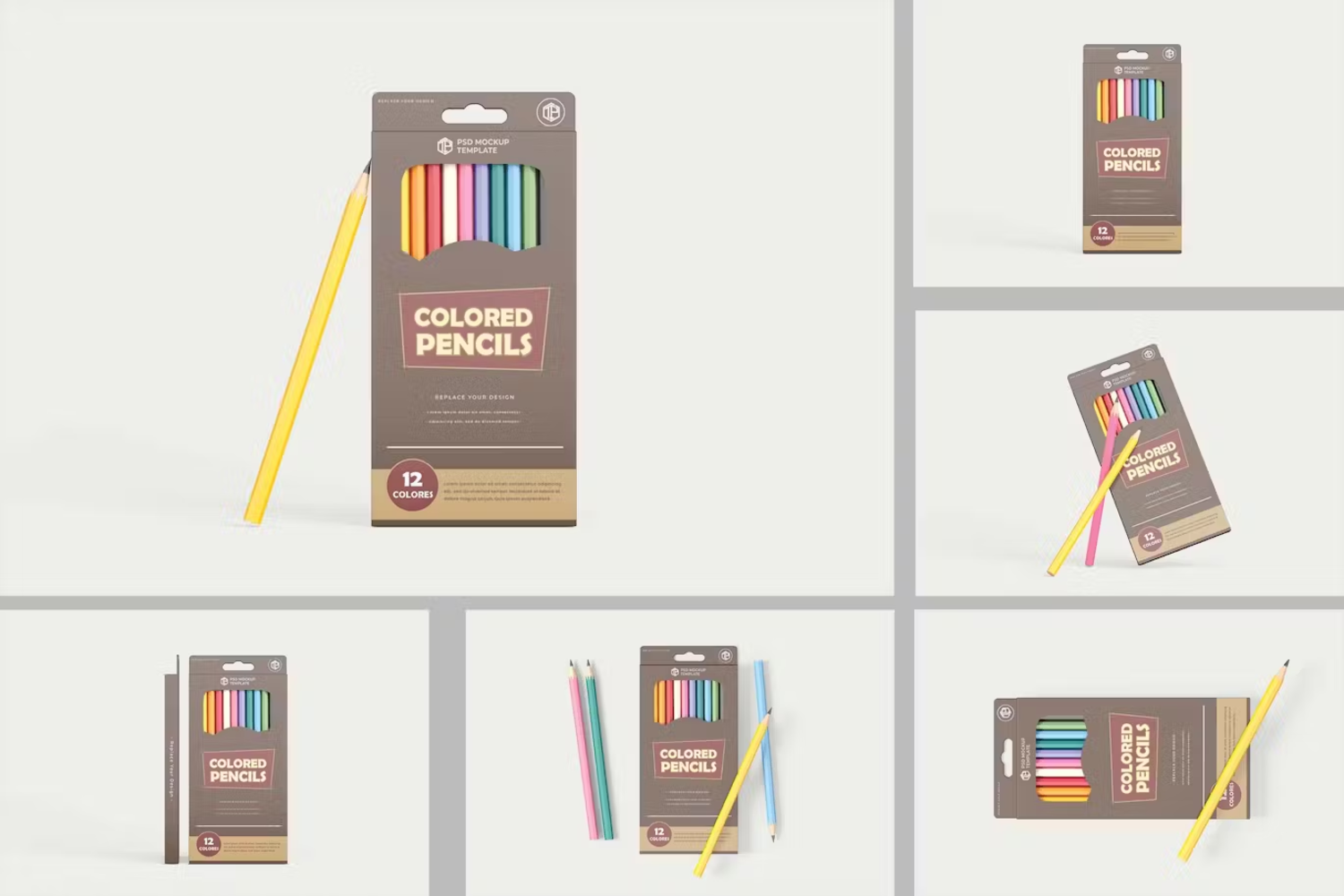 5845 彩色铅笔12支装包装设计样机-Colored Pencils 12 Pack Mock-Up