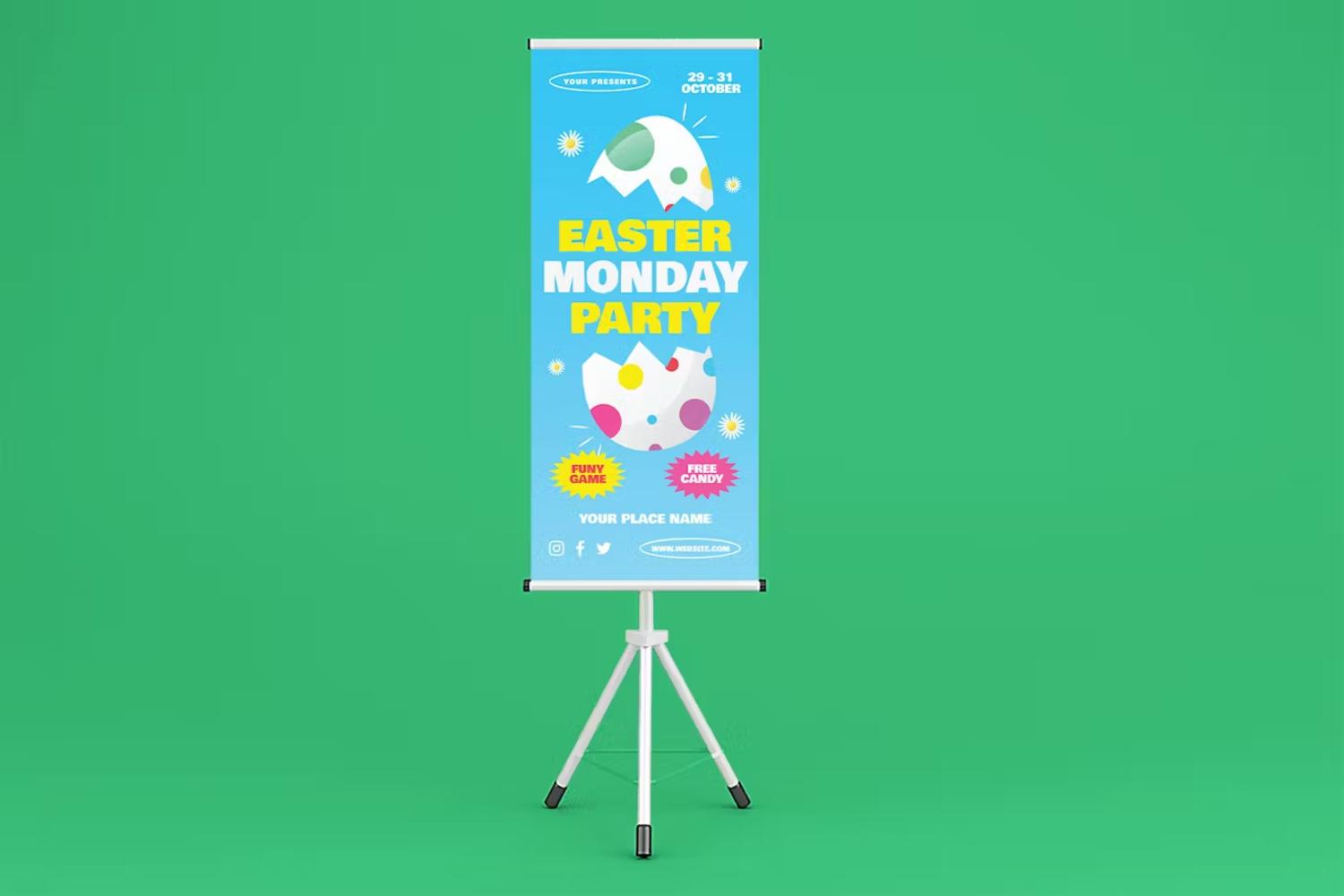 5852 创意复活节易拉宝模型样机-Easter Monday Party Roll Up Banner