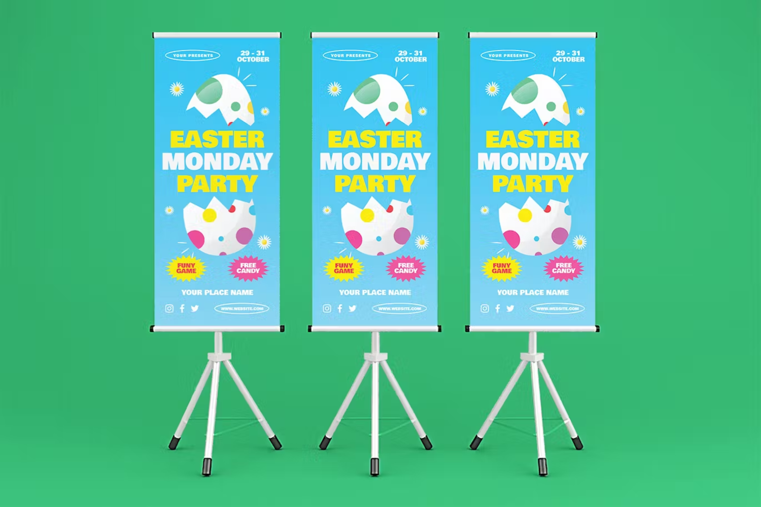 5852 创意复活节易拉宝模型样机-Easter Monday Party Roll Up Banner