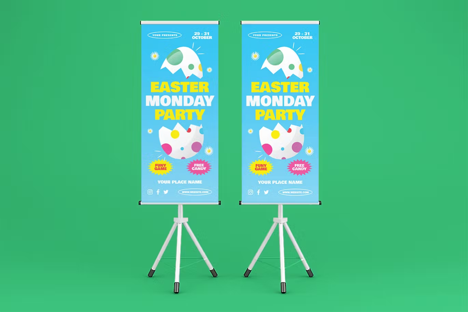 5852 创意复活节易拉宝模型样机-Easter Monday Party Roll Up Banner