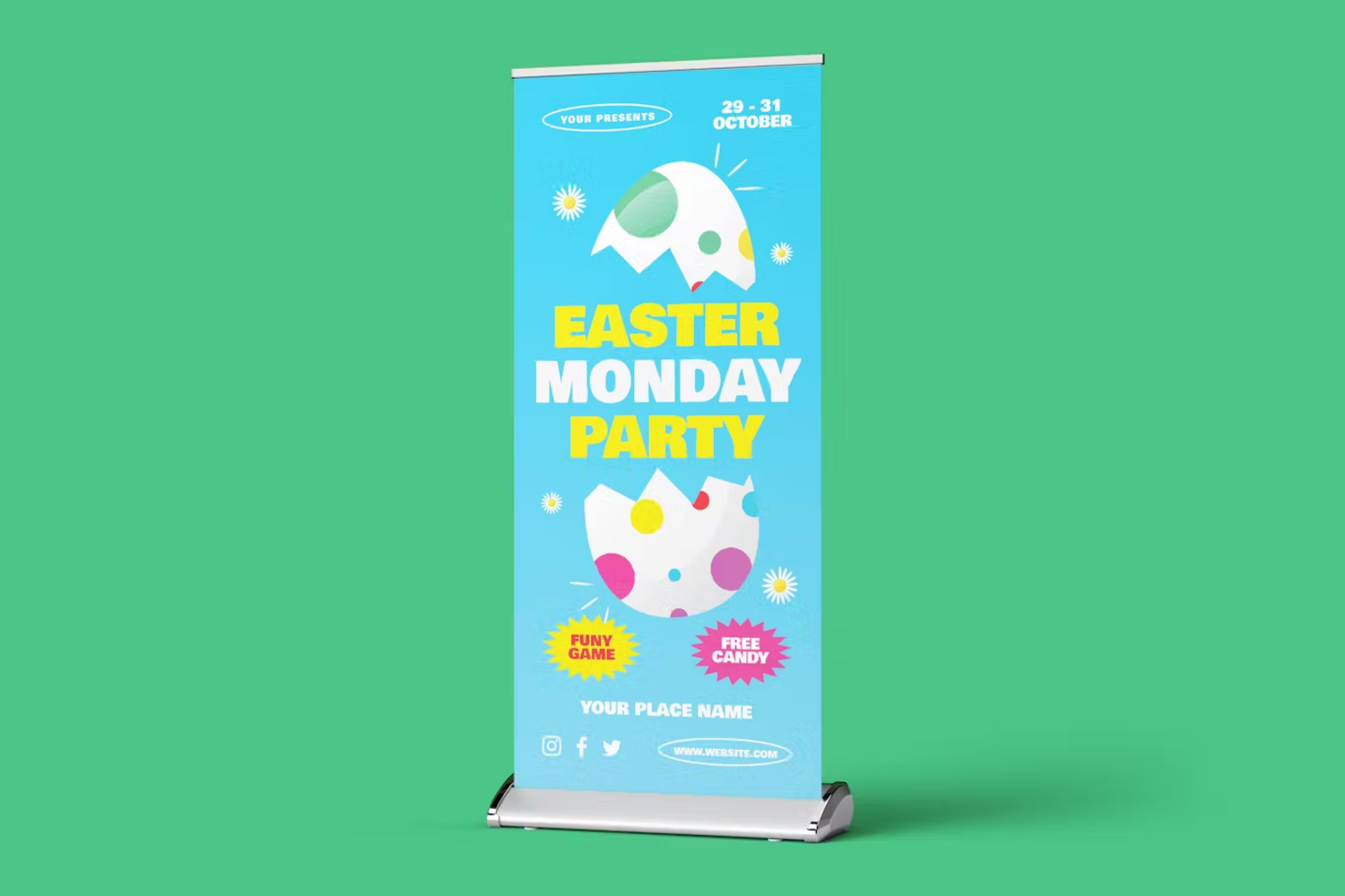 5852 创意复活节易拉宝模型样机-Easter Monday Party Roll Up Banner