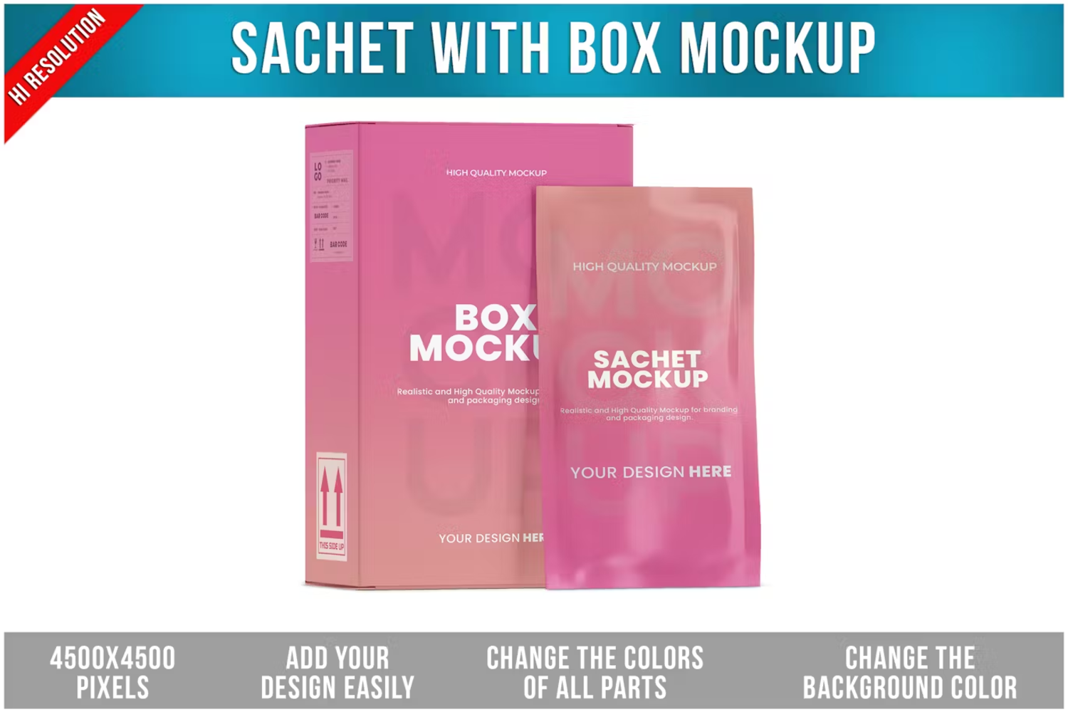 5859 创新设计盒装模拟袋子展示模板样机-Sachet with Box Mockup
