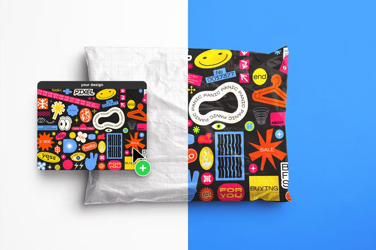 5879 定制邮袋模型样机-Mailer Bag Mockup with Sticker