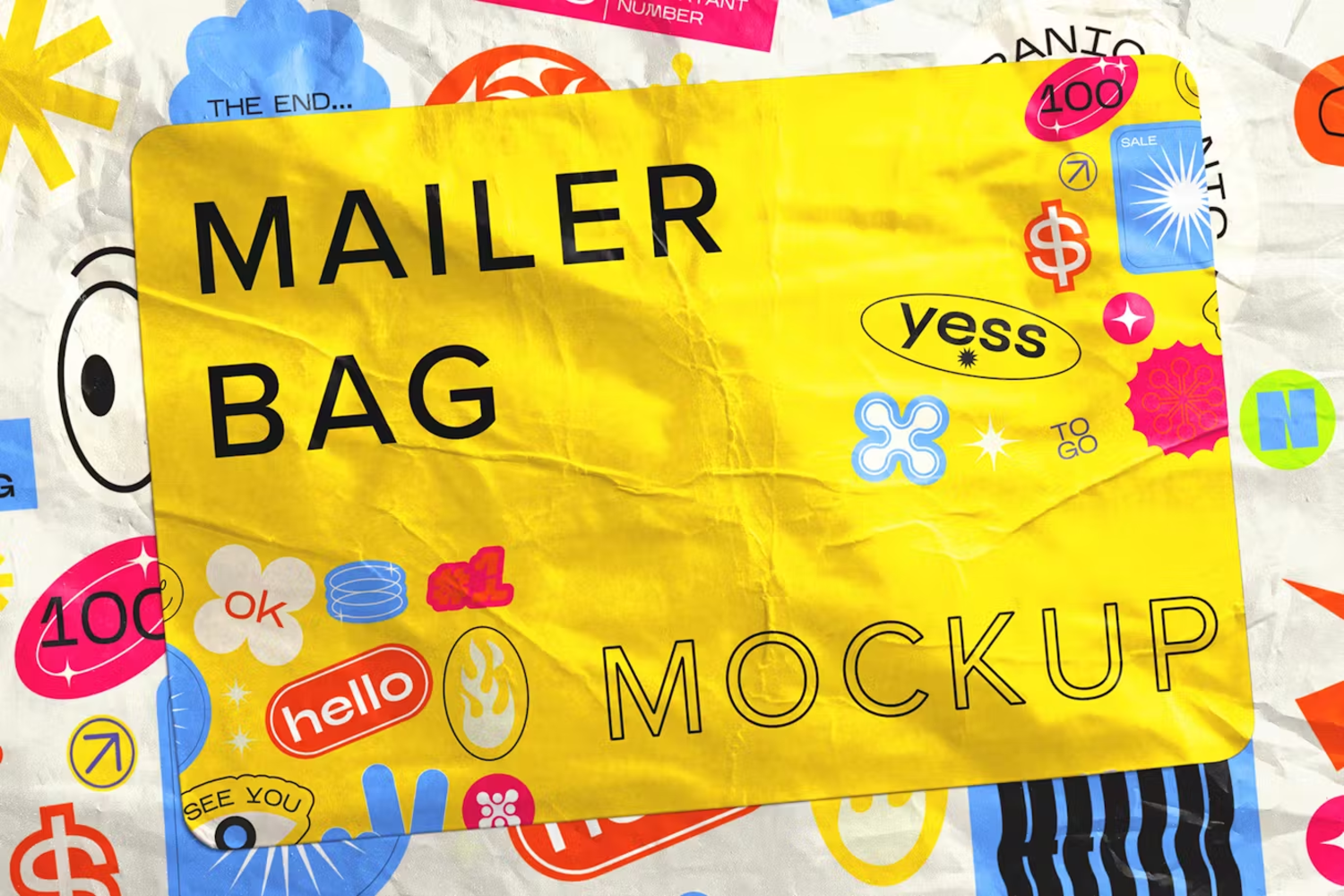 5879 定制邮袋模型样机-Mailer Bag Mockup with Sticker