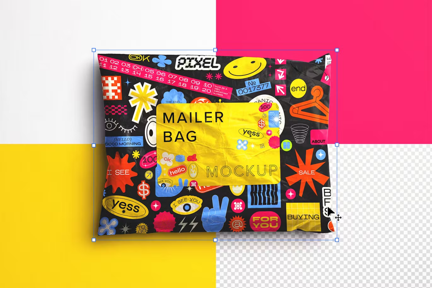 5879 定制邮袋模型样机-Mailer Bag Mockup with Sticker