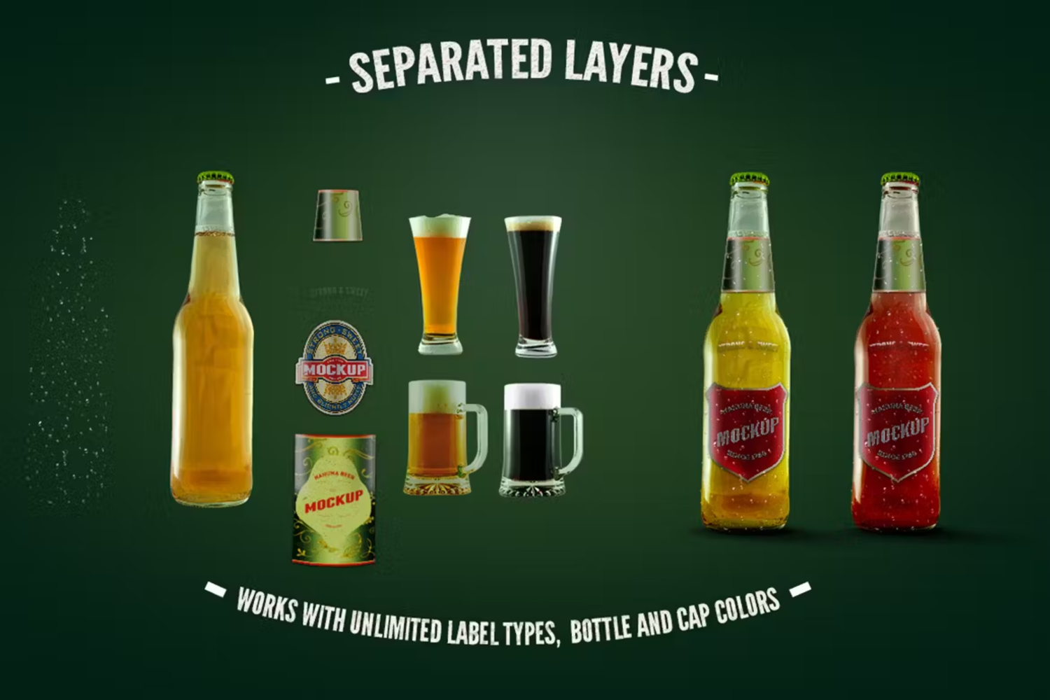 5891 玻璃质感啤酒瓶模型样机-Beer Bottle Mockup