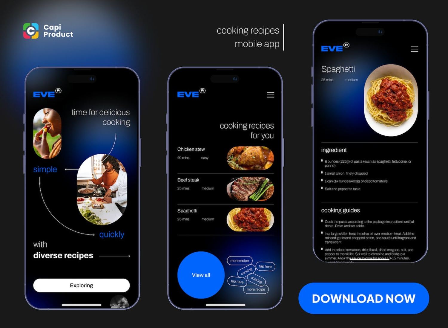 5927 烹饪食谱手机应用APP UI KIT – 黑暗模式极简主义