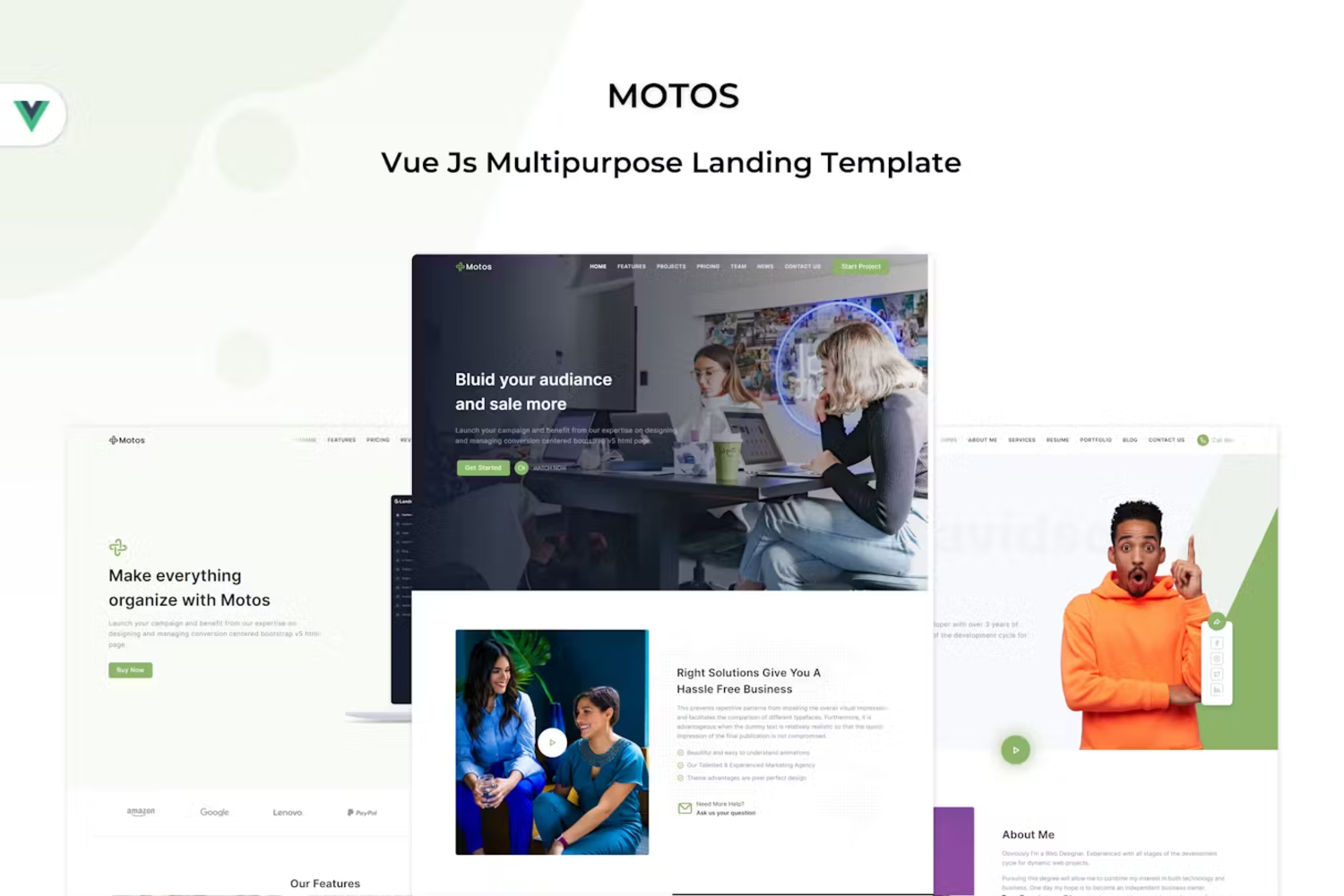 5941 多功能独特风格商业落地页电脑登陆模板-Motos – Vue Js Multipurpose Landing Template