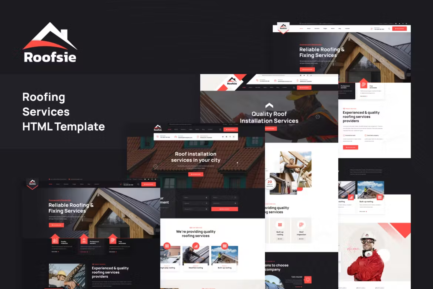 5945 创意金属屋顶建筑设计电脑模板-Roofsie – Roofing Services HTML Template