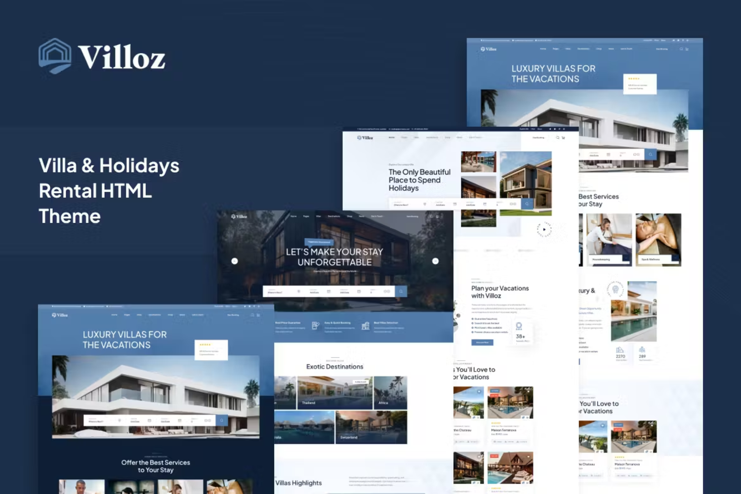 5951 别墅度假酒店旅行HTML模板租赁电脑网页设计模板-Villoz – Villa & Holidays Rental HTML Template