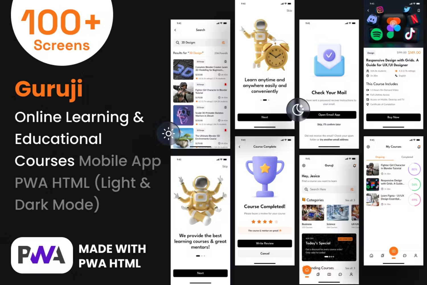 5954 在线学习与教育手机移动应用PWA HTML模板-Online Learning and Education Mobile App PWA HTML