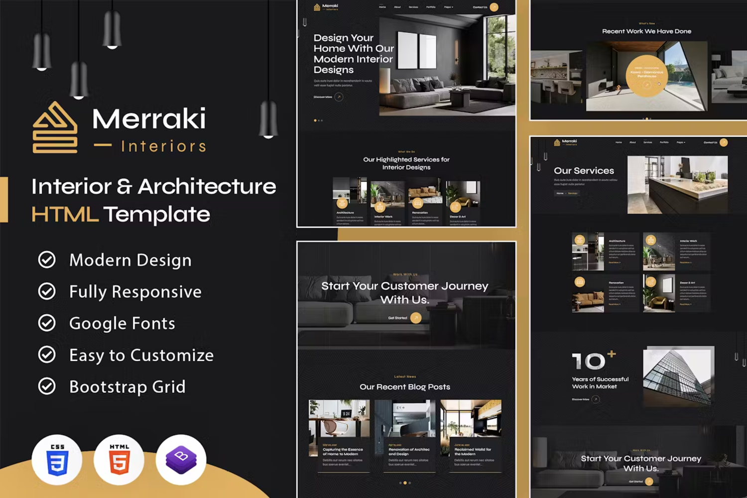 5976 Merraki  现代极简室内装饰与建筑HTML5电脑网页模板-Merraki  Interiors & Architecture HTML Template