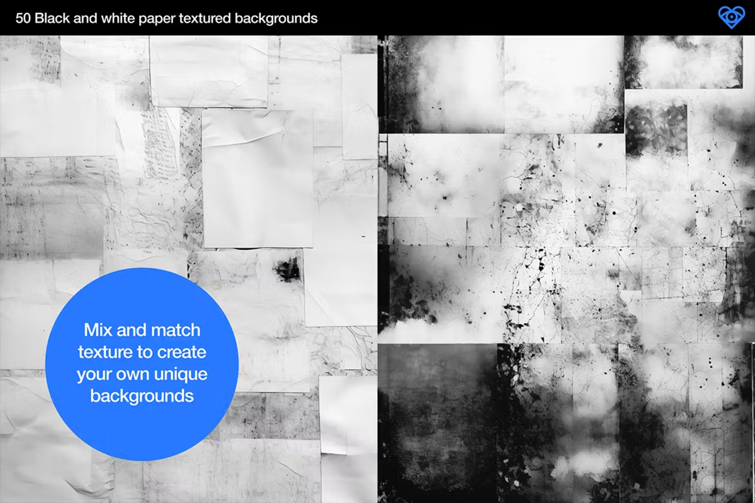 6048 50款黑白纸质PS样机素材设计展示模板-50 Black & White Paper Textures