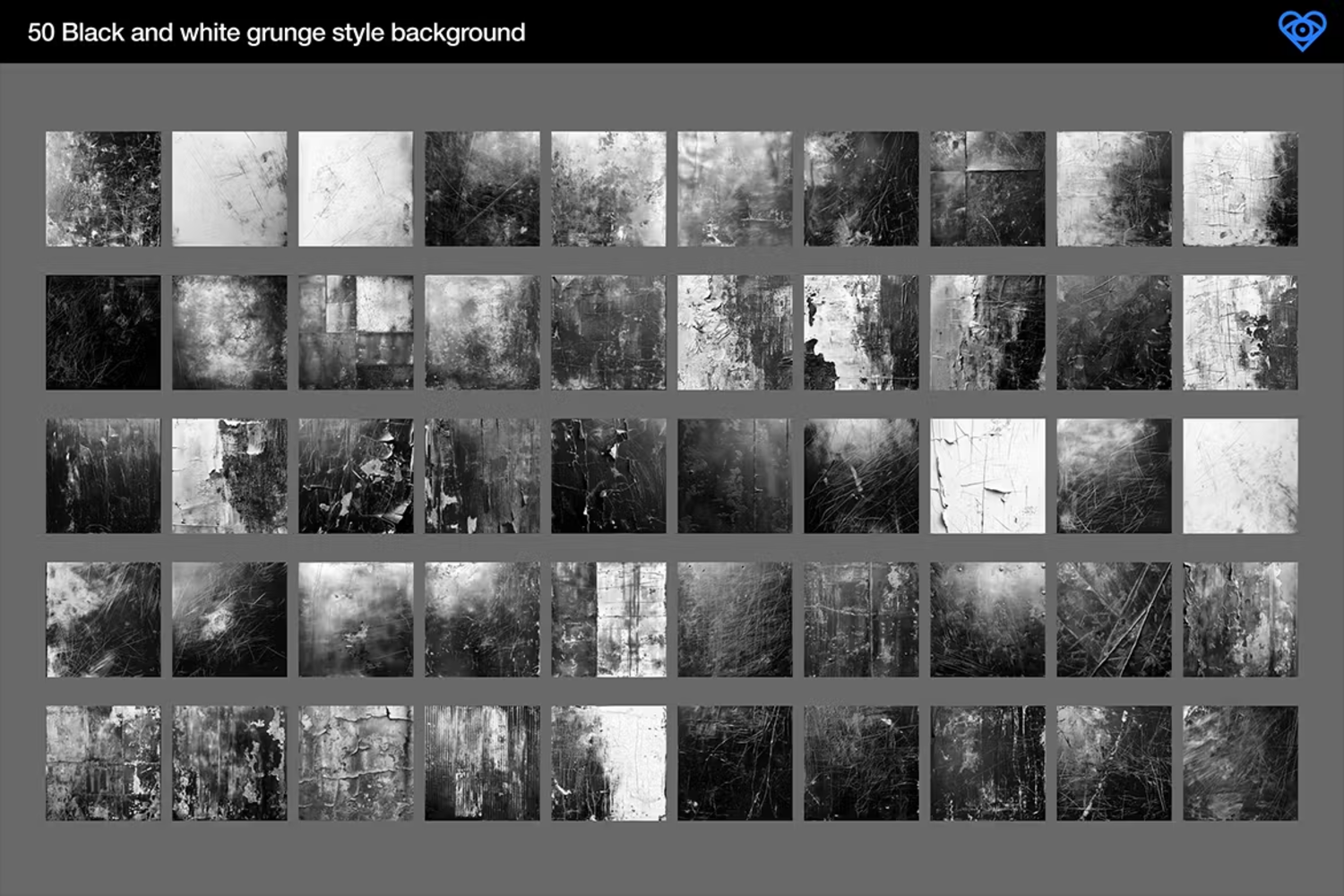 6049 时尚简约50层黑白颓废纹理设计模板素材-50 Black & White Grunge Textures