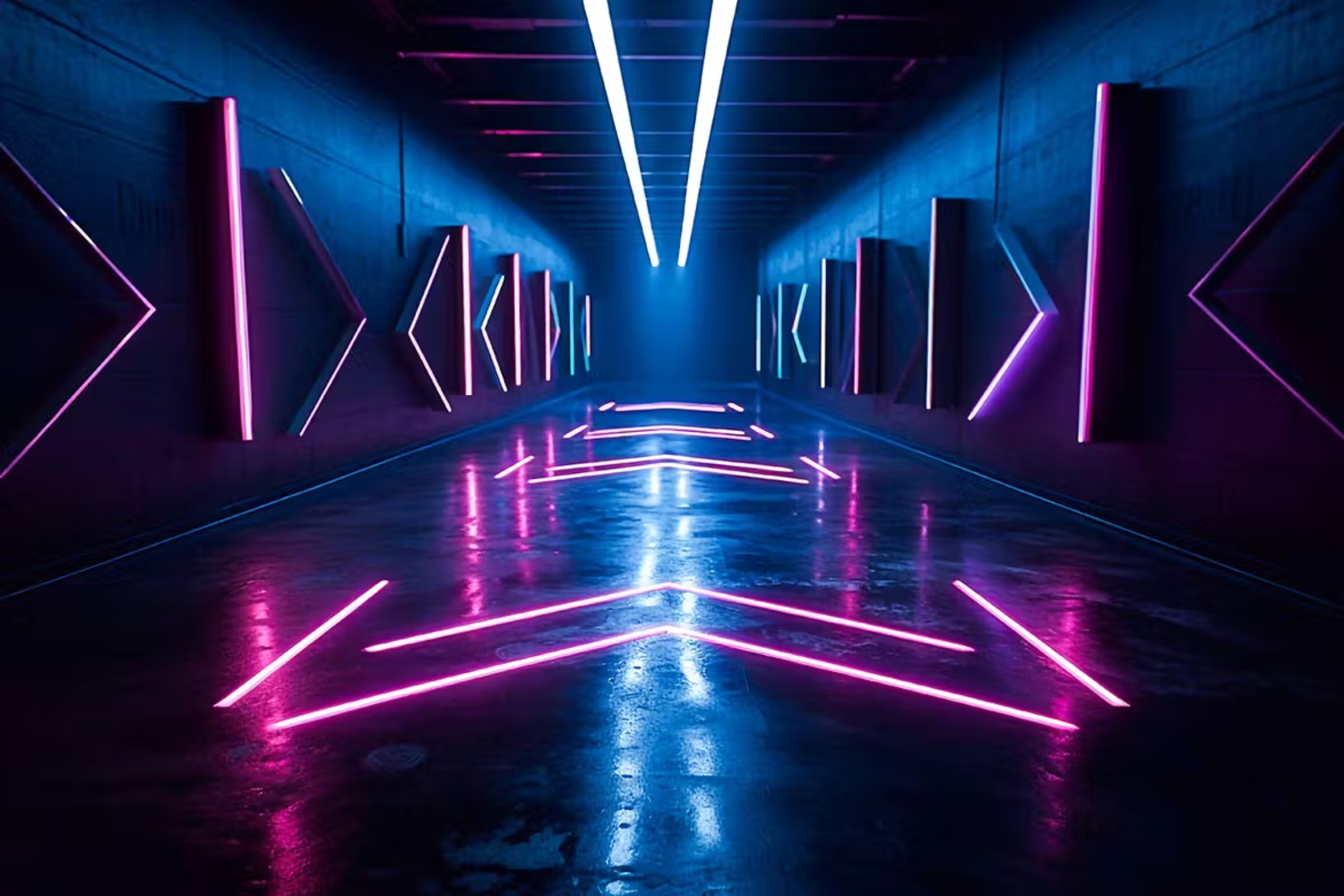 6079 科幻未来感数字化霓虹灯走廊3D背景素材-Futuristic Neon Corridor 3D Backgrounds