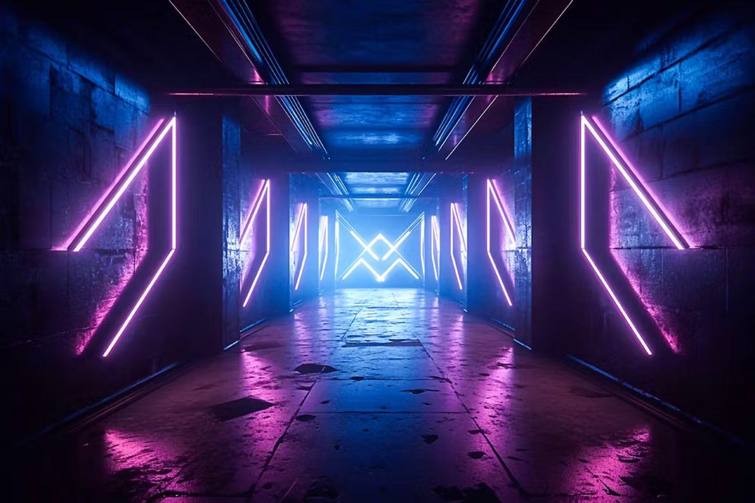 6079 科幻未来感数字化霓虹灯走廊3D背景素材-Futuristic Neon Corridor 3D Backgrounds