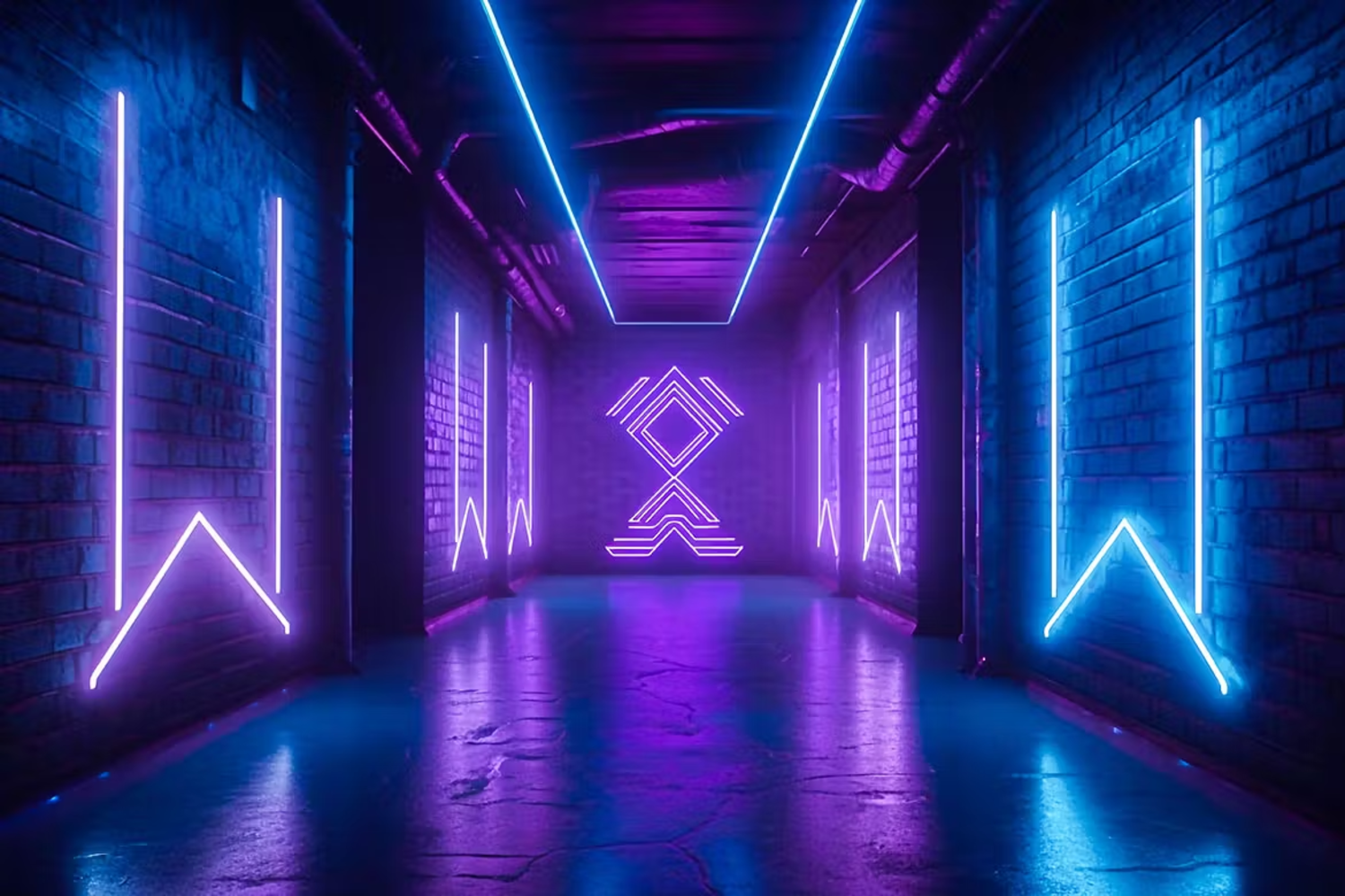 6079 科幻未来感数字化霓虹灯走廊3D背景素材-Futuristic Neon Corridor 3D Backgrounds