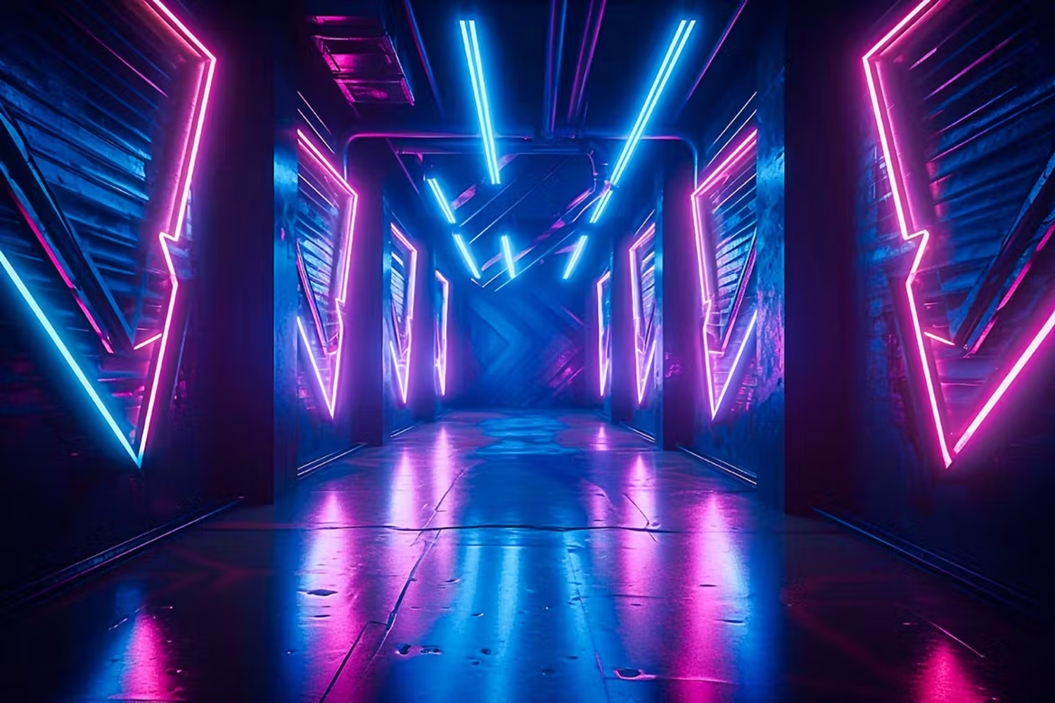 6079 科幻未来感数字化霓虹灯走廊3D背景素材-Futuristic Neon Corridor 3D Backgrounds