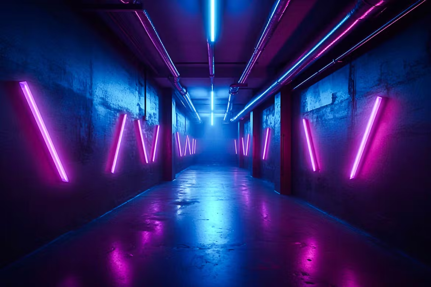 6079 科幻未来感数字化霓虹灯走廊3D背景素材-Futuristic Neon Corridor 3D Backgrounds