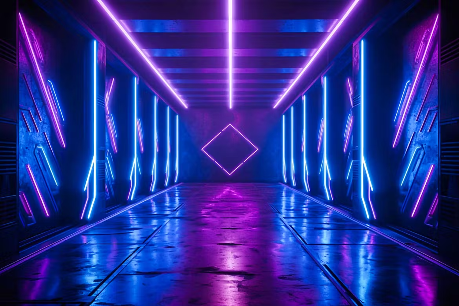 6079 科幻未来感数字化霓虹灯走廊3D背景素材-Futuristic Neon Corridor 3D Backgrounds