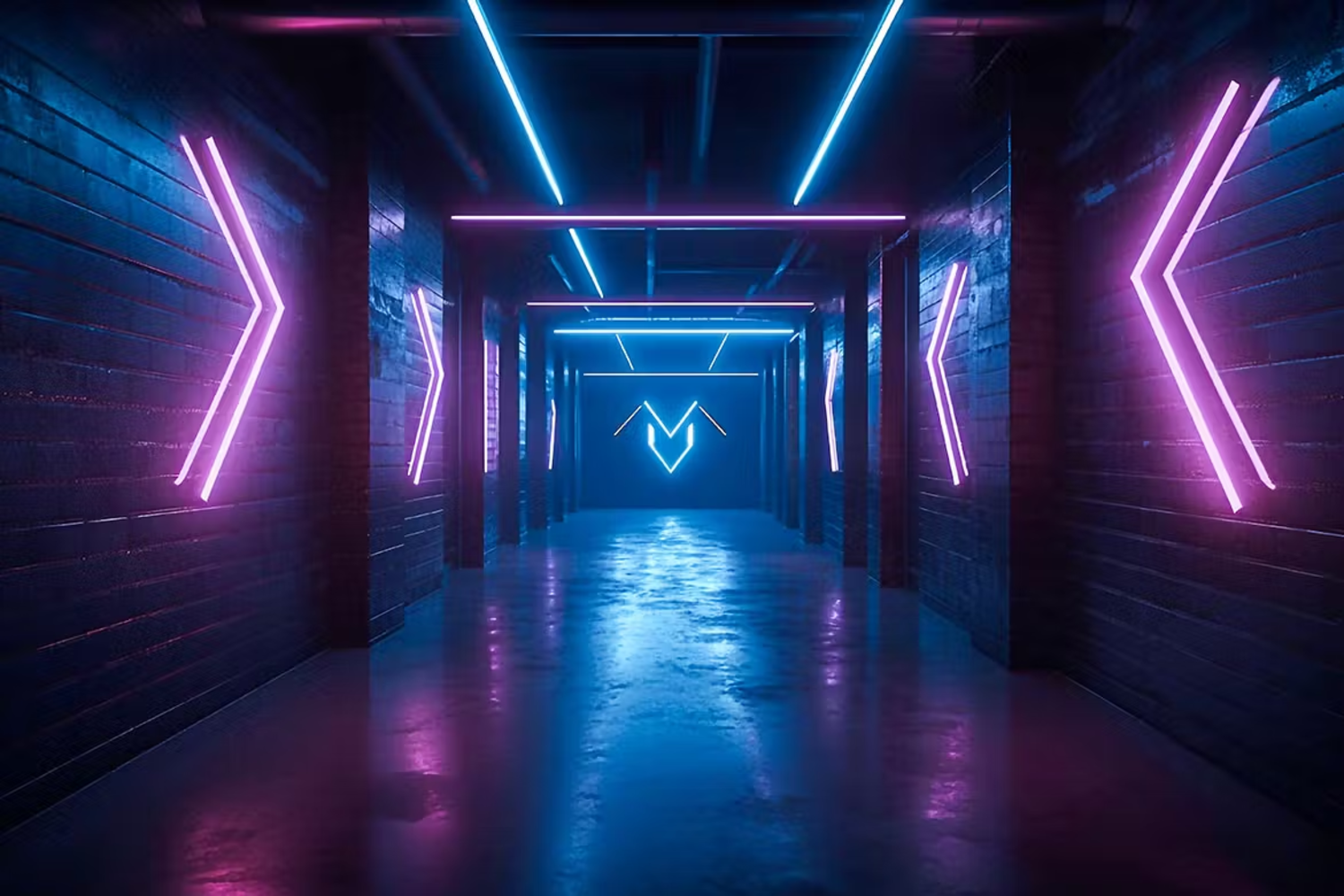 6079 科幻未来感数字化霓虹灯走廊3D背景素材-Futuristic Neon Corridor 3D Backgrounds