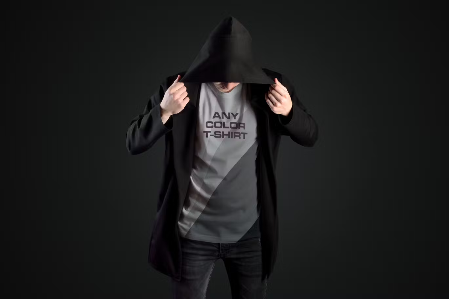 6136 两件套个性潮流男士黑色帽衫模型样机-2 Mockups Man T-Shirts in a Black Hood Mantle