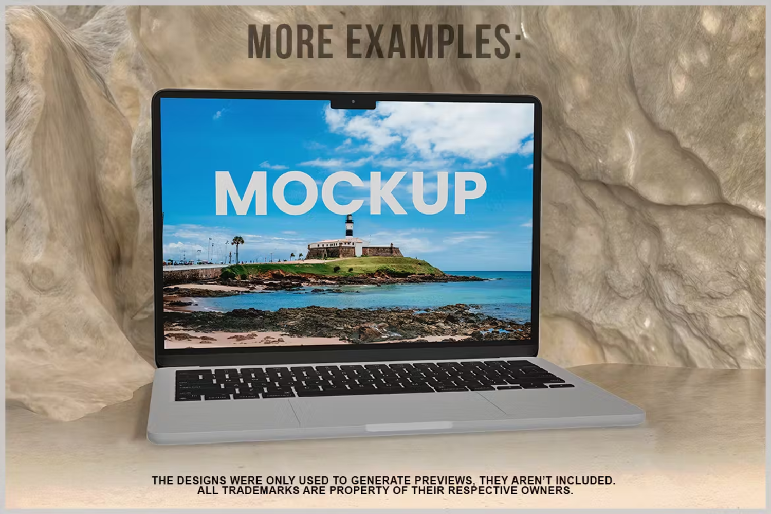 6153 岩石上的笔记本电脑模型样机-Laptop Leaning Against the Rock Mockup