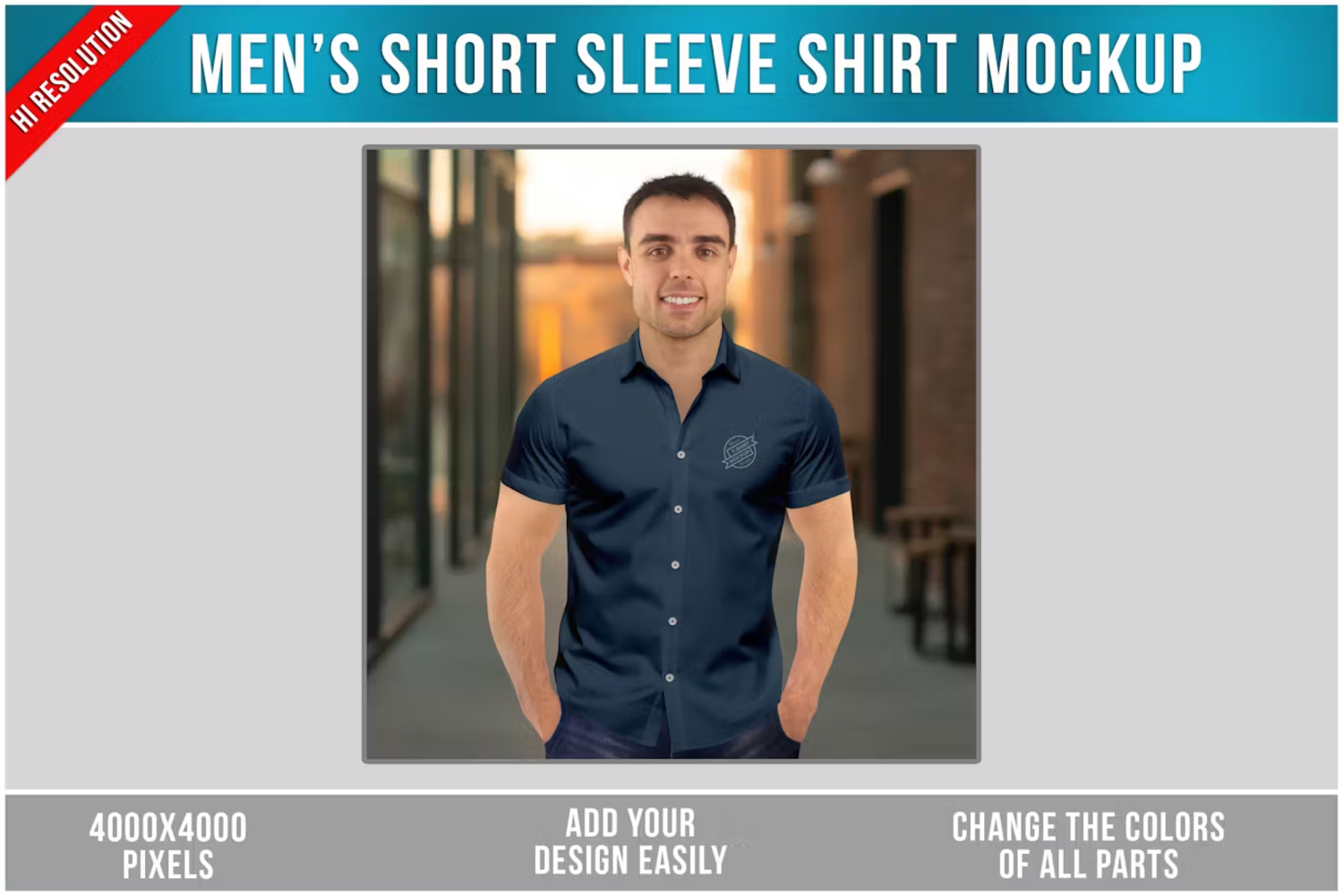 6201 设计创新男士短袖衬衫模型样机-Men’s Short Sleeve Shirt Mockup