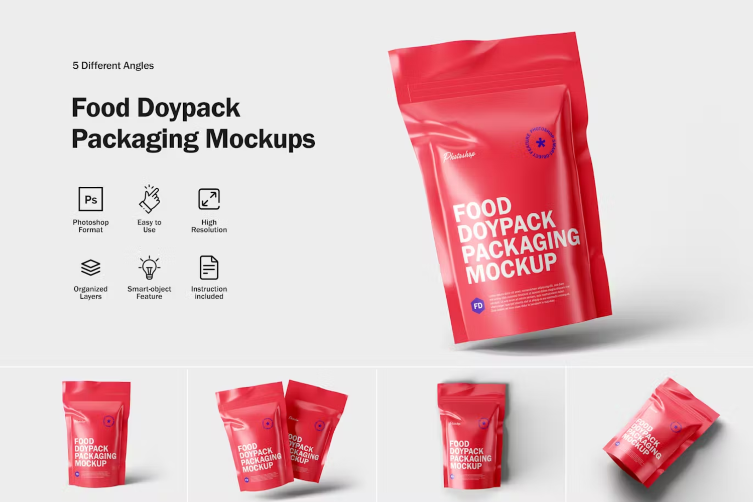 6209 美食包装袋模板设计PSD样机-Food Doypack Packaging Mockups