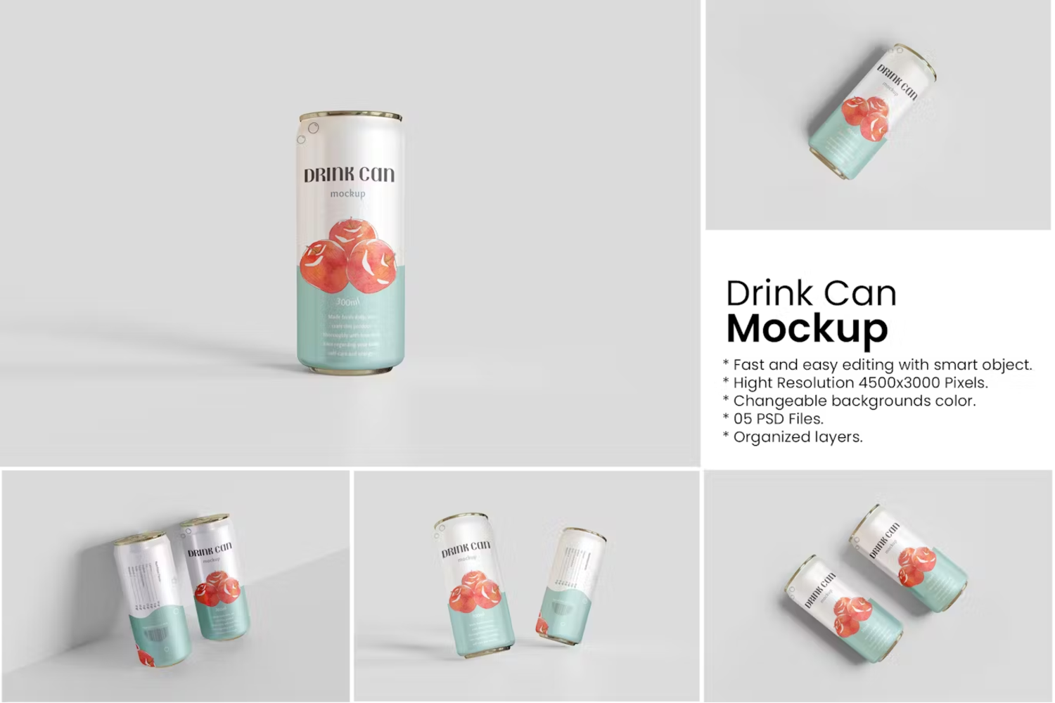 6219 简约设计饮料罐模型平面展示PSD样机-Drink Can Mockup