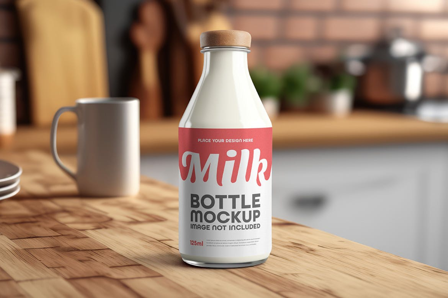 6261 干净简约布局的玻璃奶瓶模型样机-Milk Bottle Mockup