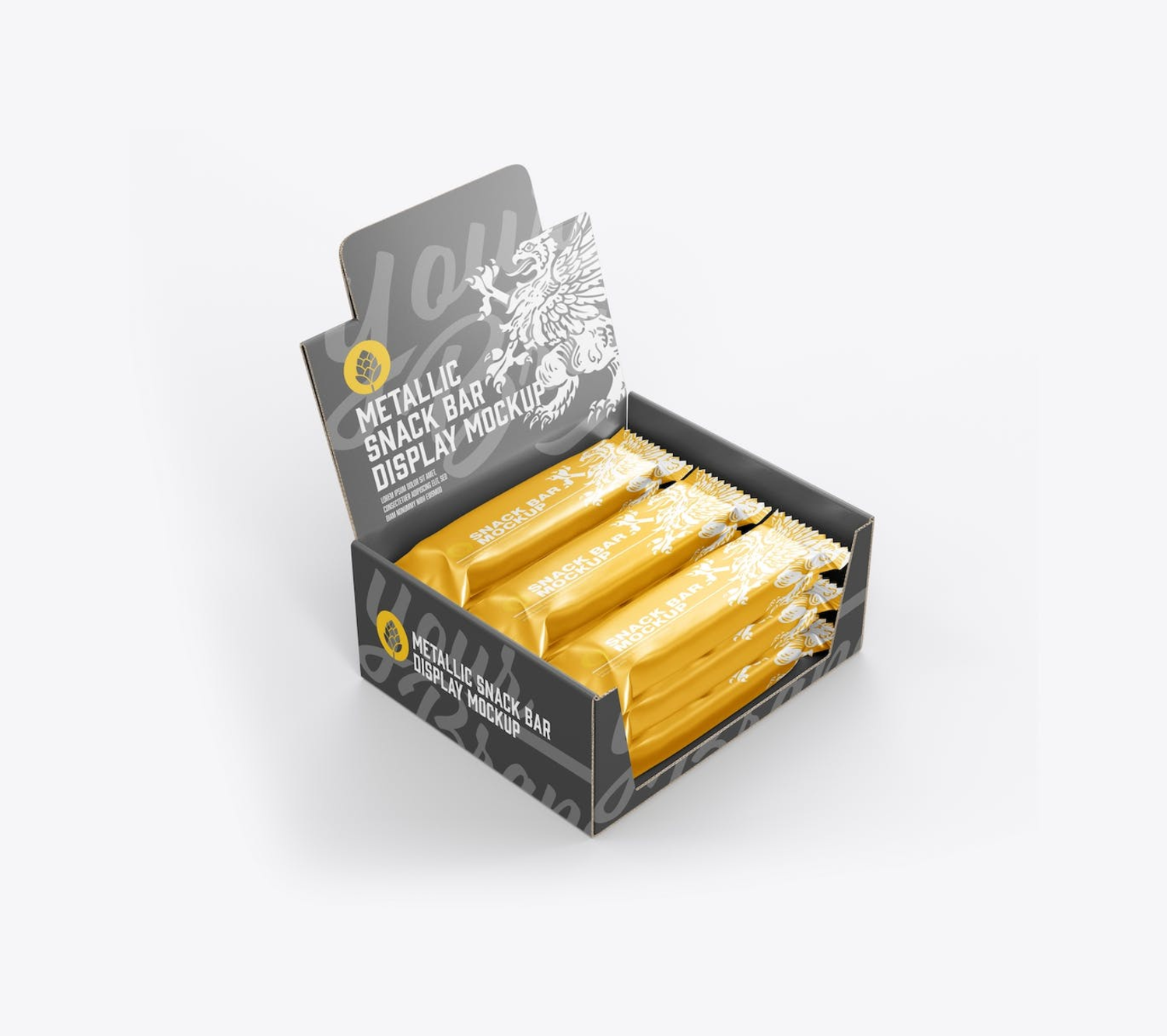 6262 高级感士力架产品包装样机-metallic snack bars-display box mockup