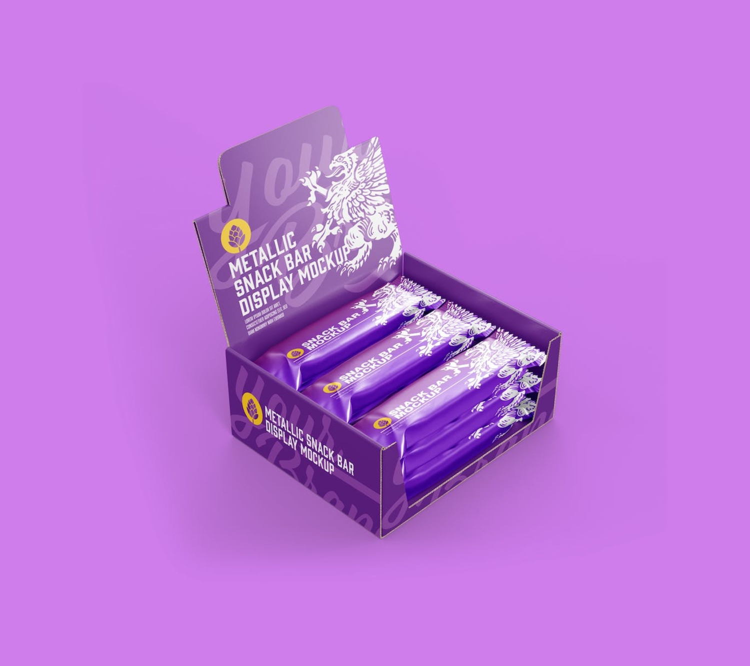 6262 高级感士力架产品包装样机-metallic snack bars-display box mockup