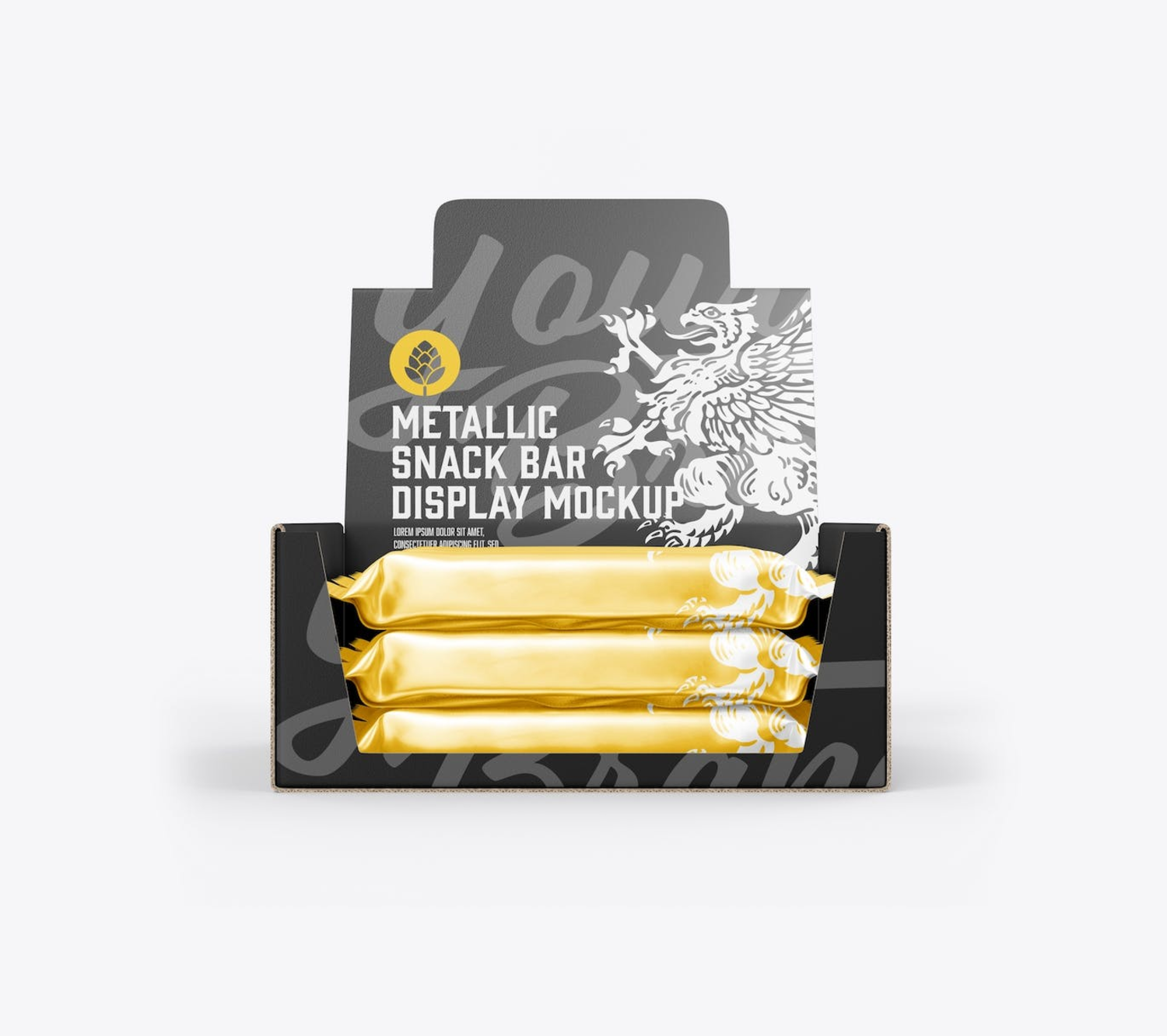 6262 高级感士力架产品包装样机-metallic snack bars-display box mockup