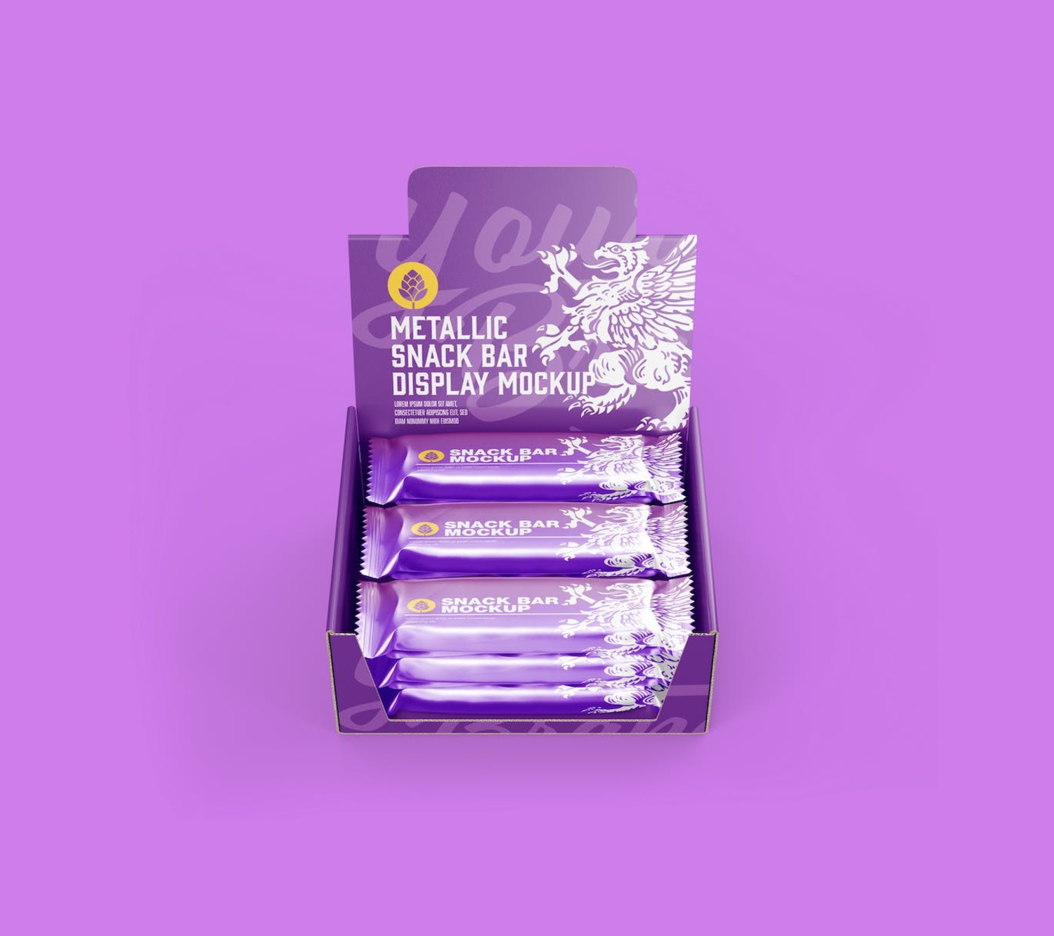 6262 高级感士力架产品包装样机-metallic snack bars-display box mockup