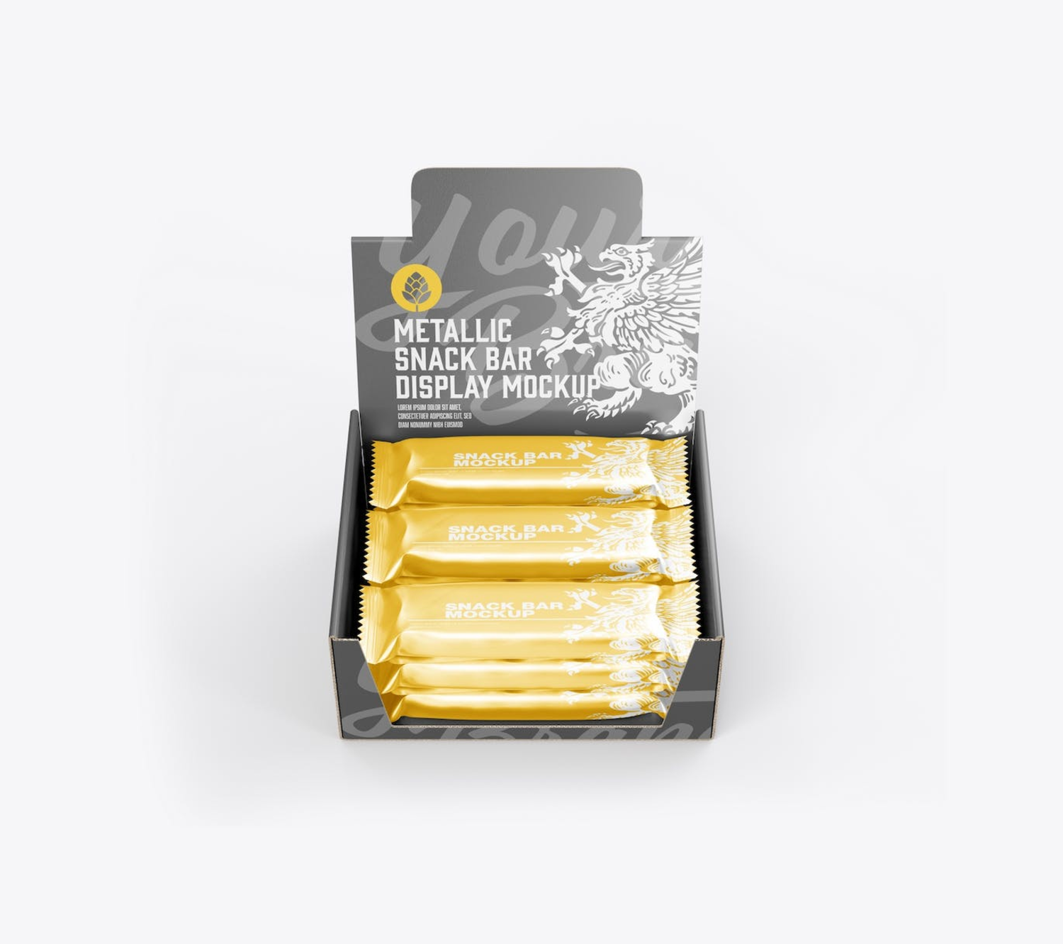 6262 高级感士力架产品包装样机-metallic snack bars-display box mockup